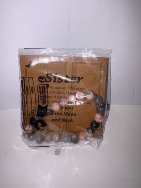 Beaded Stretch Bracelet - Pink and Gray